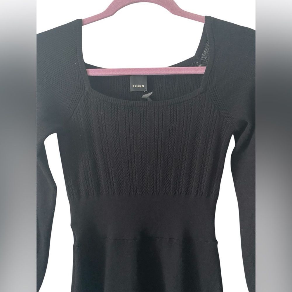 PINKO Black Knit Fit & Flare Dress Square Neck Balloon Sleeves Size Small NWT - Picture 5 of 15